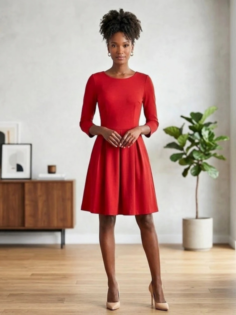Banana Republic Ponte Fit and Flare Pleated Dress Mini Dress Red Size 4